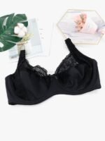 Women'S Plus Size Sexy Floral Lace Bra, Breathable Ultra-Thin Single Layer Full Coverage Underwire Bralette, French Romantic Daily Lingerie, Polyamide 85% Elastane 15%, Medium Stretch Knit Fabric, Solid Color With Contrast Lace Detail, No Padding - 170 Gsm - Image 4