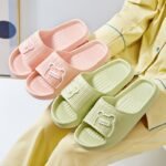 Women'S Solid Color Slippers, Open Toe Non-Slip Flat Indoor Bathroom Shoes, House Slides Shoes - Image 4