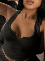 Women'S Fashionable Small V-Neck Tank Top - Light Blue, Ribbed, Notched Collar, Solid Color, Perfect For Spring/Summer/Fall, Casual Attire, Casual Wear|Vneck Top|Ribbed Texture - Image 5