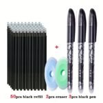 55Pcs/Set Colored Ink Erasable Pen Refills Rods 0.5Mm Magic Erasable Gel Pen Washable Handle Office School Writing Stationery(50 Refills+3 Pens+2 Eraser)