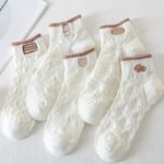 5 Pairs Of Women'S Summer Thin Short Socks, Low-Cut Boat Socks, White Trendy Versatile Cute Ankle Socks.
