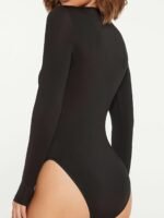 Solid Crew Neck Skinny Bodysuit, Casual Long Sleeve Bodysuit, Women'S Clothing - Image 3