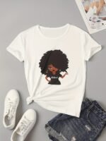 Figure Graphic Round Neck Casual T-Shirt, Short Sleeve Loose T-Shirt, Women'S Clothing - Image 3