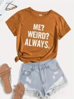 Always Weird Print T-Shirt, Short Sleeve Crew Neck Casual Top For Summer & Spring, Women'S Clothing - Image 4
