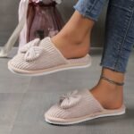 Women'S Slip-On Winter Slippers - Cozy Fleece-Lined Eva Sole, Soft All-Season Indoor House Shoes For Home & Couples, Casual Slip-On Design With Bow Detail, Slipon Shoes - Image 8