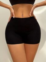 1Pc Women'S High-Waisted Seamless Shaping Shorts - Ice Silky-Like Nylon-Spandex Blend, No-Roll Edge Design, Smooth Non-See-Through Fabric For Gym, Workouts & Casual Attire - Black, High Waisted Shorts - Image 2