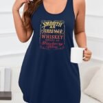 Plus Size Casual Lounge Dress, Women'S Plus Ombre Letter Print Racer Back Round Hem Tank Sleep Dress