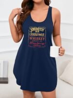 Plus Size Casual Lounge Dress, Women'S Plus Ombre Letter Print Racer Back Round Hem Tank Sleep Dress
