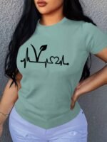 Plant Print Short Sleeve T-Shirt, Crew Neck Casual Top For Summer & Spring, Women'S Clothing - Image 3