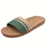 Women'S Linen Slip-On Slippers With Striped Design - Breathable All-Season Indoor House Shoes, Soft Fabric Upper & Eva Sole For Comfort, Casual Home Footwear, Slippers Indoor, Comfortable House Shoes, Woven Texture, Flexible Construction, Relaxation Wear - Image 7