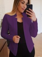 Women'S Casual Chic Blazer - Vibrant Pink Long Sleeve Open Front Jacket, Loose Fit Notch Lapel Style, Buttonless With Chest Pocket, Perfect For Casual Attire, Versatile Fashion | Open Front Jacket | Stylish Blazer - Image 4