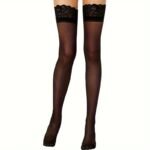 Women'S Anti-Slip Silicone High-Shine Sheer Thigh-High Stockings - Solid Black Elegant & Comfortable Design For Professional & Formal Occasions, Tights Stockings, Stylish Legwear, Sleek Hosiery, Stretchy Material, Fashion Hosiery, Occasion Wear - Image 2