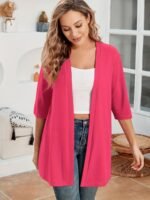 Elegant Plus Size Women'S Cardigan - Chic Solid Color, Half Sleeve, Open Front With High Stretch Fabric, Perfect For Fall/Winter - Machine Washable, Plus Size Cardigan - Image 6