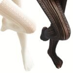 1 Pair Elegant Women'S Vintage Lace Tights - Intricate Hollow-Out Design, 100% Polyester, Hand Washable, Sheer White Pantyhose For Sophisticated Style, Lace Trim - Image 7