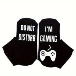 A Pair Of Cotton Mid Length Socks. I'M Playing A Game, Please Don'T Disturb The Novelty Game. Socks With Letters On The Soles And Glue On The Feet Are Non Slip Socks, Theme Socks, A Pair Of Christmas Face Socks, Compression Socks, Comfy Bed Socks, Character Socks - Image 3