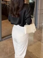 Elegant Long Sleeve Button-Up Blouse For Women - Chic Acetate Top With Lapel Collar, Solid Color, Perfect For Office Or Casual Wear, All-Season Comfort, Stylish Blouse | Classic Long Sleeve | Smooth Texture - Image 5