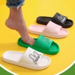 Women'S Flat Cartoon House Slippers, Solid Color Quick Drying Non-Slip Slides, Open Toe Bathroom Shoes