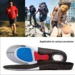 1 Pair Breathable Silicone Shock-Absorbing Insoles - Comfortable & Sporty, Black With Red Arch Support, Size 33-48, Ideal For Enhanced Foot Stability - Image 4