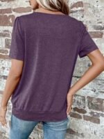Women'S Elegant Summer Casual Short Sleeve T-Shirt - Solid Color Round Neck Blouse With Ruching Detail, Machine Washable Regular Fit Top For Casual Attire, Short Sleeve Blouse, Soft Fabric Tee - Image 4