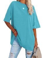 Plus Size Basic T-Shirt, Women'S Plus Plain Short Sleeve Round Neck Medium Stretch T-Shirt - Image 6