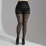Plus Size Casual Stockings, Women'S Plus Fluid Jacquard High Rise Stretchy Pantyhose