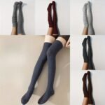 1 Pair Women'S Over-The-Knee Ribbed Socks - Stackable Design, Solid Color (Navy/Grey/Burgundy), All-Season Machine Washable For Casual & Formal Wear - Image 2