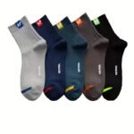 5 Pairs Of Men'S Sweat-Absorbing And Breathable Mid-Calf Sports Socks, Spring And Autumn Business Versatile Trendy Socks, Sp Style Mid-Calf 5 Pairs Pack - Image 3