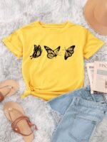Butterfly Print Crew Neck T-Shirt, Casual Short Sleeve T-Shirt For Spring & Summer, Women'S Clothing - Image 3