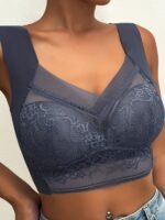 Qvr Seamless Lace Bralette - Full Coverage, Wireless, Push-Up With Scalloped Neckline & Floral Lace Detail, Comfortable Nylon Blend, Non-See-Through - Elegant Brown, Casual Lingerie|Floral Lace Design|Nylon Blend Fabric - Image 4