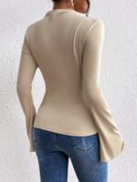 Solid Color Crew Neck T-Shirt, Casual Flare Sleeve T-Shirt For Spring & Fall, Women'S Clothing - Image 7