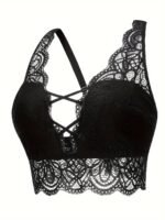 Plus Size Wedding Sexy Bra, Women'S Plus Floral Lace Crisscross Front Scalloped Trim Bralette - Image 2