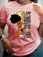 Women'S Purple "I Don'T Care" Empowerment Print T-Shirt - 100% Positive Affirmation Short Sleeve Top With Golden Accents, Round Neck Casual Summer Shirt, Machine Washable & Semi-Sheer For Layering, Everyday Fashion, Fashion Statement Tee, Medium Elasticity Fabric, Spring Outfit, Trendy Design, Breathable Material, Printed Tee, Fashion Lovers - Image 5