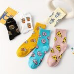 6 Pairs Women'S Fashion Creative Food Print Short Socks - Playful Burger, Donut & Coffee Cup Designs, Vibrant Colors, Soft Breathable Fabric, Machine Washable For Casual Casual Attire, Food Socks, Quirky Outfits, Fun Patterns, Comfortable Fit, Sock Collectors - Image 4