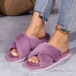 Cross-Band Open Home Slippers Women'S Faux Furry Slippers Women'S Autumn And Winter Outdoor Wear Anti-Slip Indoor Thick Sole Home Faux Fur Slippers Open Winter - Image 8