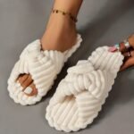 Women'S Solid Color Home Slippers, Open Toe Cross Strap Bedroom Shoes, Comfortable Indoor Slippers - Image 6