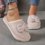 Women'S Slip-On Winter Slippers - Cozy Fleece-Lined Eva Sole, Soft All-Season Indoor House Shoes For Home & Couples, Casual Slip-On Design With Bow Detail, Slipon Shoes - Image 2