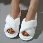 Solid Color Cross Strap Slippers, Casual Slip On Plush Shoes, Comfortable Indoor Home Slippers - Image 4
