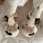 Women'S Cartoon Cute Cow House Slippers, Warm Plush Lined Closed Toe Fuzzy Home Slides, Women'S Comfy Indoor Shoes - Image 7