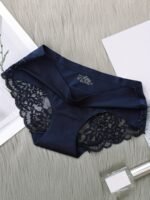 3Pcs Women'S Seamless Lace Mid-Rise Panties - Sexy Solid Color Contrast Lace Trim, Breathable Ice Sliky Fiber Fabric, Low-Rise Design For Everyday & Special Occasions, Lace Trim Panties, Special Occasion Underwear, Elegant Underwear, Smooth Texture - Image 4