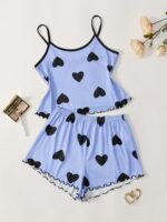 Summer Women'S Suspender Shorts Black Heart Print Pajama Set - Image 2