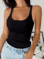 Women'S Casual Crew Neck Tank Top - Solid Color Ribbed, Sleeveless Design, Versatile For Layering Or Standalone Outfits, Spring/Summer/Fall Fashion Essential, Summer Tank Tops - Image 2