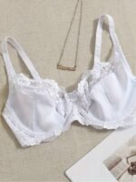 Elegant Plus Size Lace Bralette With Bow Detail, Polyamide Blend, Medium Stretch, Solid Color, Knit Fabric, Underwire Support, No Padding - Image 5