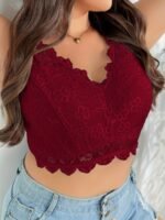 Plus Size Elegant Bra, Women'S Plus Contrast Floral Lace Scalloped Trim High Stretch Wide Strap Bralette - Image 8