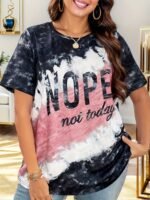 Women'S Plus Size Tie-Dye Graphic T-Shirt - "Nope Not Today" Bold Letter Print, Navy Blue & Pink Casual Short Sleeve Round Neck Tee, Machine Washable, Ladies T Shirts, Everyday Clothing, Relaxed Fit Top, Soft Fabric Shirt - Image 3
