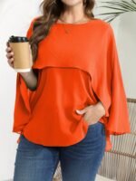 Women'S Plus Size Elegant Crew Neck Shirt, Solid Color Polyester 100%, Non-Stretch Woven Fabric, Versatile Blouse For Spring/Summer/Fall - Image 4