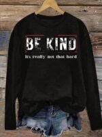 Be Kind Print T-Shirt, Casual Crew Neck Long Sleeve Top For Spring & Fall, Women'S Clothing - Image 3
