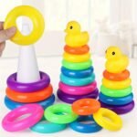 Rainbow Circle Educational Toy - Colorful Stacking Tower With 8 Plastic Rings - Ideal For Sensory Play, Enhances Motor Skills - Perfect Gift For Halloween, Christmas, Thanksgiving, Birthdays