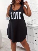 Women'S Plus Size Light Blue "Love" Print Tank Sleep Dress - Casual, Comfortable Polyester Blend Nightgown With Shoulder Cut-Outs For Summer, Romantic Summer Dress | Sleeveless Sleepwear | Polyester Blend Fabric - Image 4