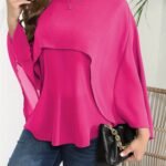 Women'S Plus Size Elegant Crew Neck Shirt, Solid Color Polyester 100%, Non-Stretch Woven Fabric, Versatile Blouse For Spring/Summer/Fall