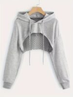 Solid Color Causal Sports Crop Hooded Sweatshirt, Drawstring Long Sleeve Pullover Hoodie, Women'S Clothing - Image 3